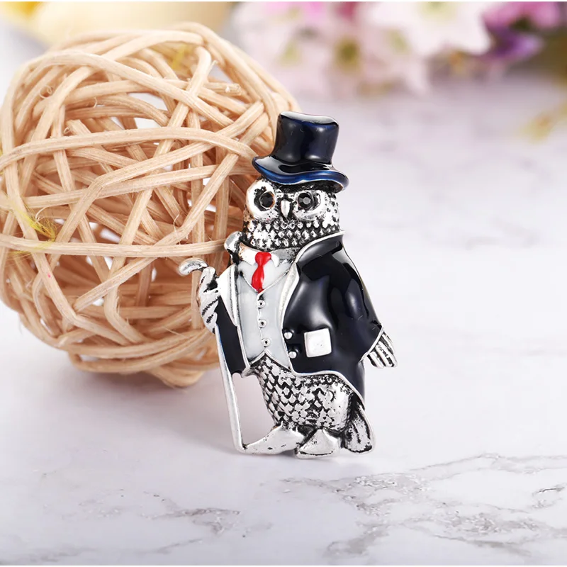 Blucome Vintage Nighthawk Owls Birds Animals Brooches For Women Pins Gentleman Dress Hat Decoration Suit Corsage Pin Collar Clip