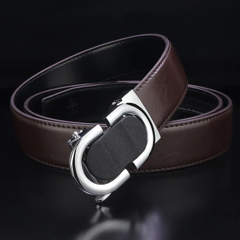 Coffee Silver-buckle Высококачественный мужской ремень с автоматической пряжкой, дизайнерский роскошный бренд, Модный повседневный ремень из воловьей кожи, деловой ремень ceinture homme, черный пояс - Цвет: Coffee Silver-buckle