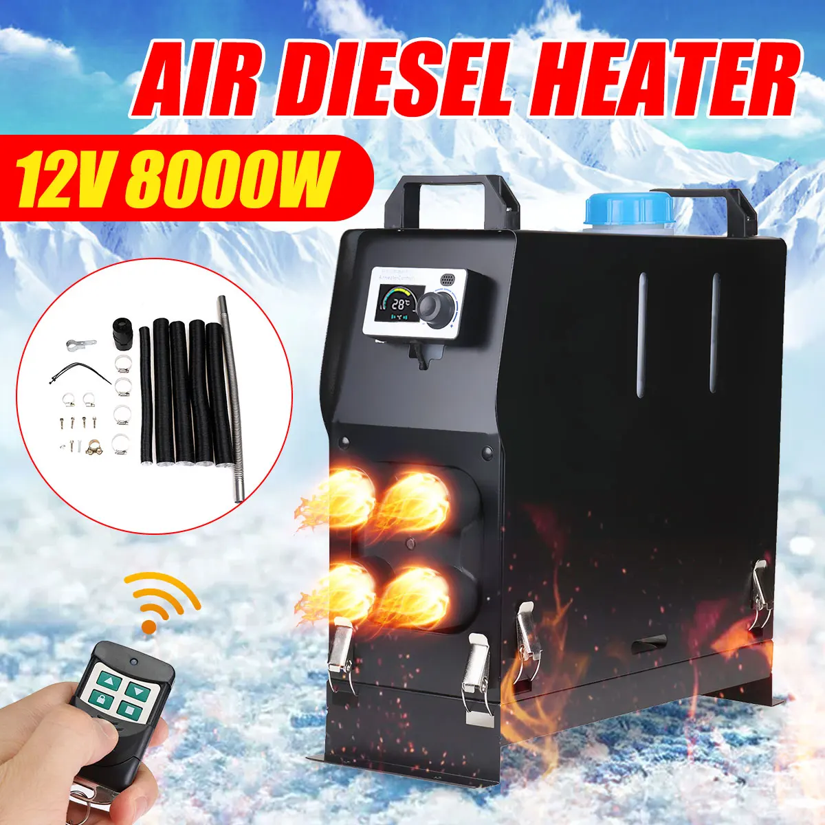 

Detachable 8KW 12V Portable Air Diesel Heater All in One Fuel Air Parking Warmer + LCD Switch+English Remote For Bus Truck Boat