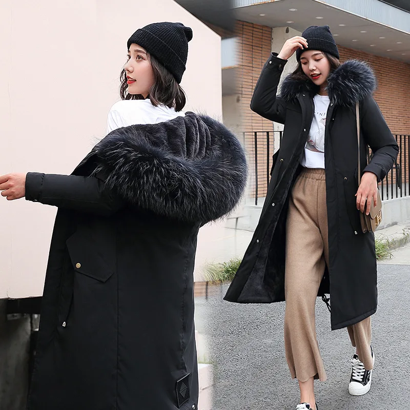 

Photo Shoot 2019 Autumn And Winter WOMEN'S down Jacket Korean-style Long over-the-Knee Loose-Fit BF Waist Hugging Slimming Coat
