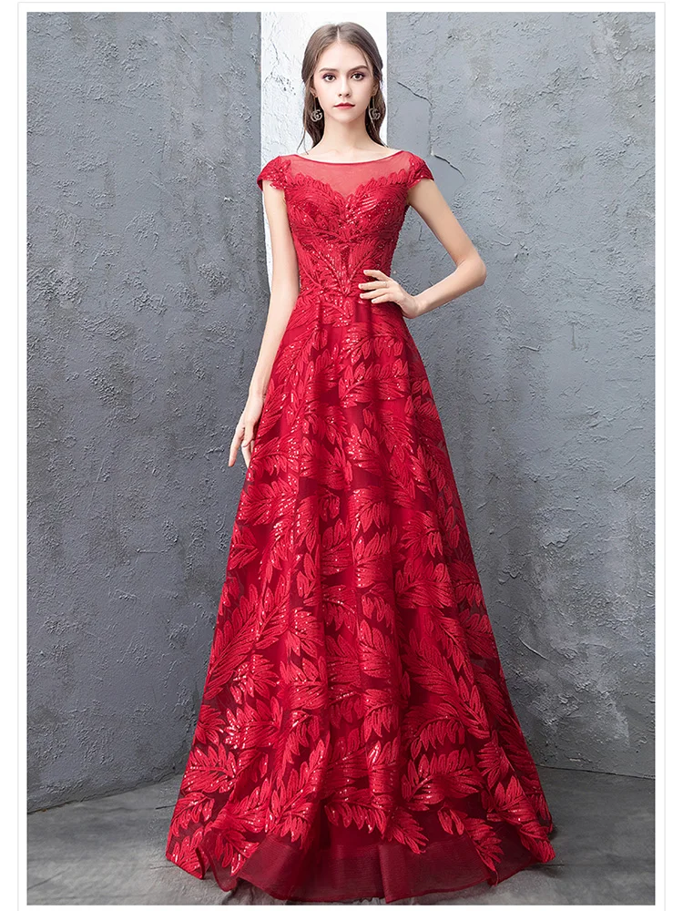 Это Yiya элегантное вечернее платье с круглым вырезом плюс размер без спинки женские вечерние платья с коротким рукавом аппликации платье с блестками De Soiree V135