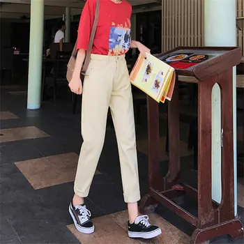

Women 2019 New Leisure Loose Harem Ankle-Length Women Jeans Harem Pants Korean Style Simple Button Fly Student Boyfriends Jeans