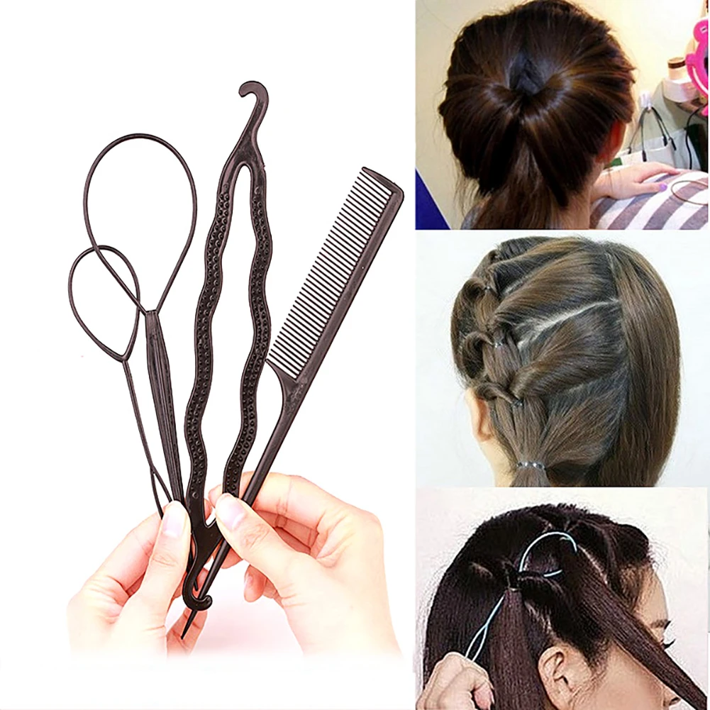 4 unids/set profesional Herramienta de Peinado pelo accesorios para hacer  trenzas de cola de caballo de pelo Kit para todos los tipos de cabello.| Accesorios de estilista| - AliExpress