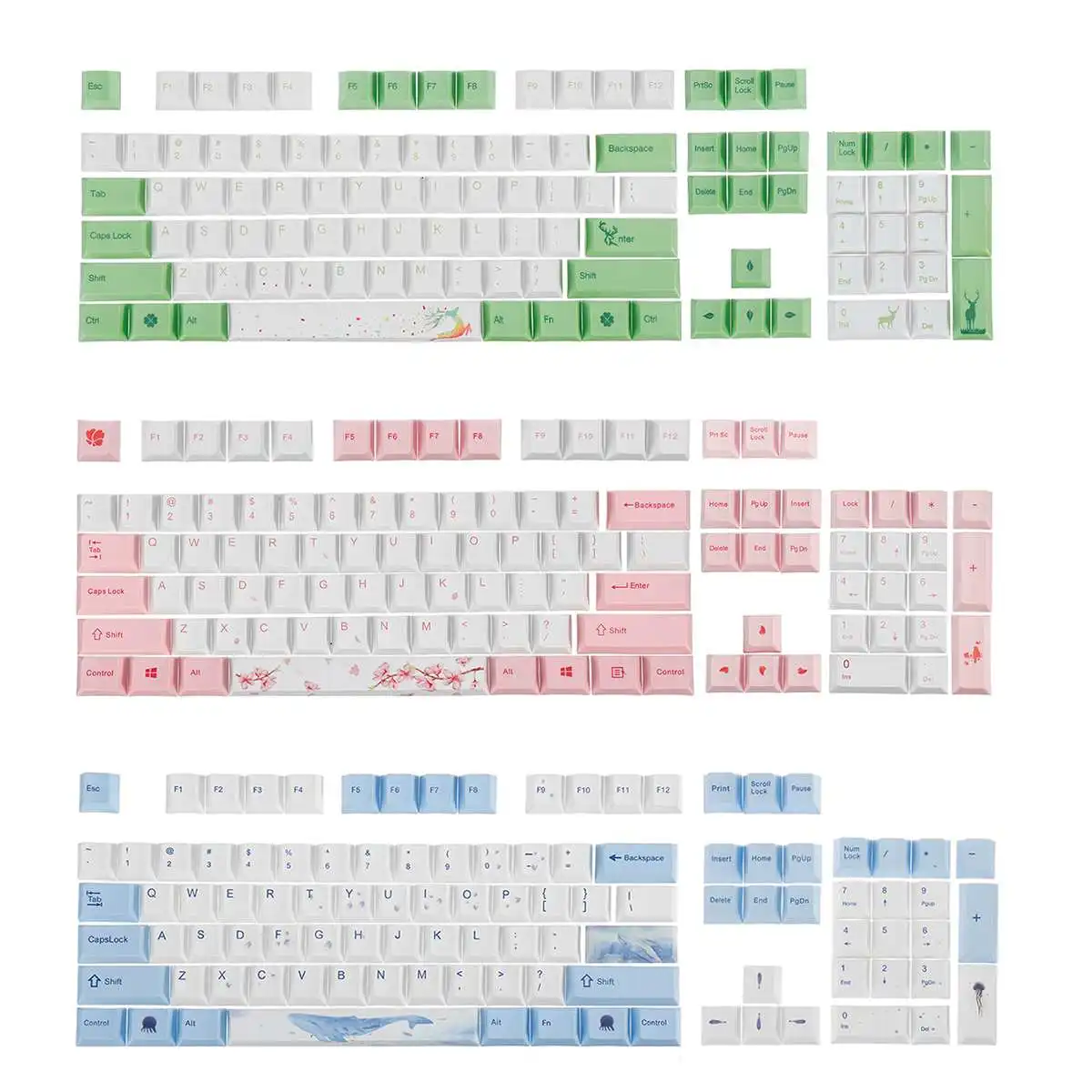 108 ключей PBT Сублимация Keycap термосублимация процесс три темы лес море рифмы вишневый цвет Keycaps только