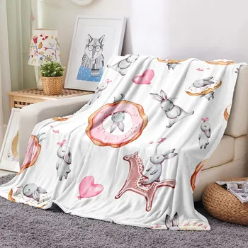 

Cartoon Animals Rabbit Flannel Blanket Kids Dinosaur Plush Throw Blanket on Sofa Bed Warm Throw Blanket for Office Travel Cars