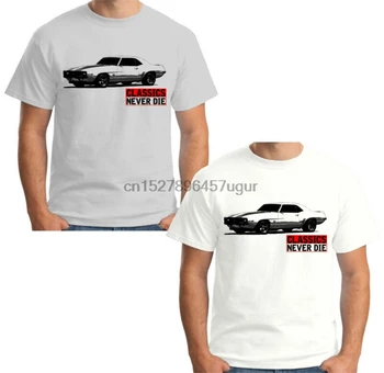 

Velocitee Mens Premium T-Shirt Classics Never Die Chevy Camaro 67 68 69 CC01CND