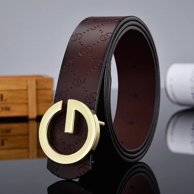 Gold buckle coffee Горячая Распродажа G гладкий ремень с пряжкой роскошные ремни из воловьей кожи подлинный дизайнерский высококачественный модный винтажный мужской женский ремень - Цвет: Gold buckle coffee