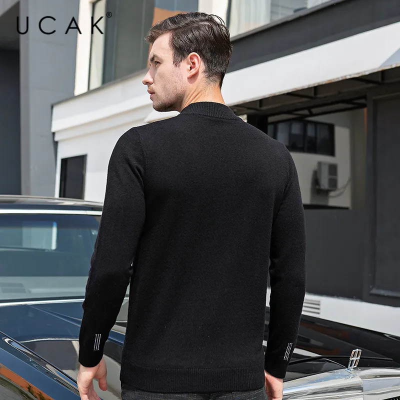 70% OFF UCAK Brand Casual Men's Sweaters 2019 Streetwear Fashion Trend Thick Warm Pull Homme Pure Merino Wool Winter Cashmere Men U3087