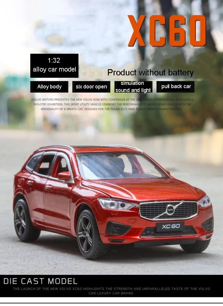 1/32 XC60 литые под давлением Легкосплавные Автомобили модель внедорожника Моделирование игрушки металлический корпус внедорожник с музыкальным звуком светильник для мальчика на день рождения