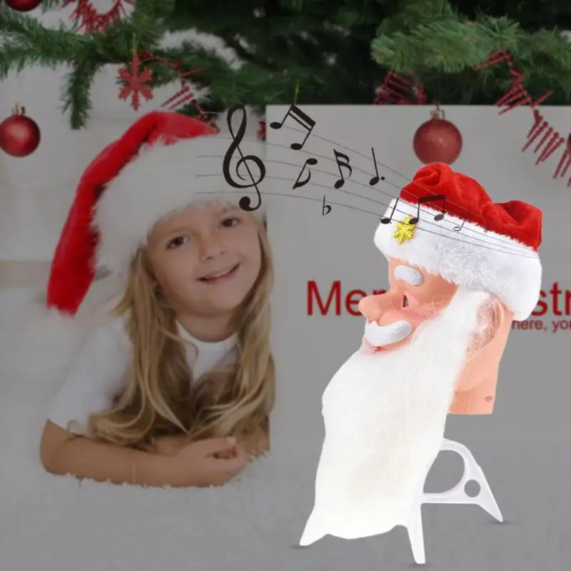 Креативный Электрический Санта Клаус голова игрушка поет говорящие куклы Рождественский Декор