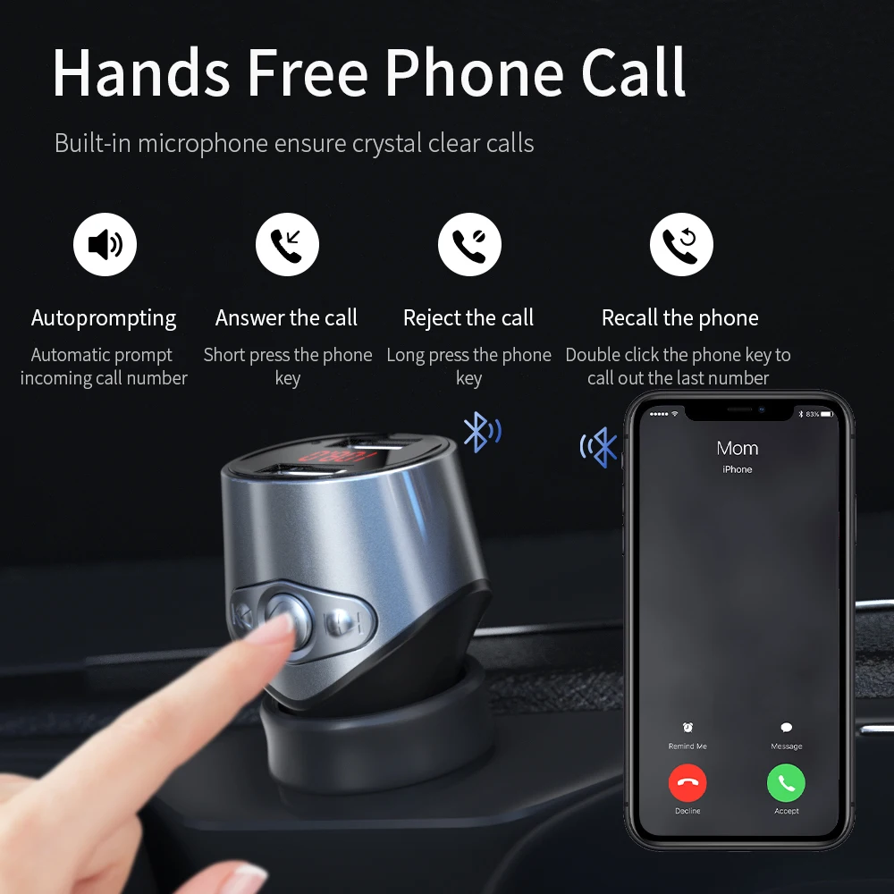 Essager Car Bluetooth 5 0 Wireless FM Transmitter Car Kit Handsfree Audio Receiver MP3 Player 3 2