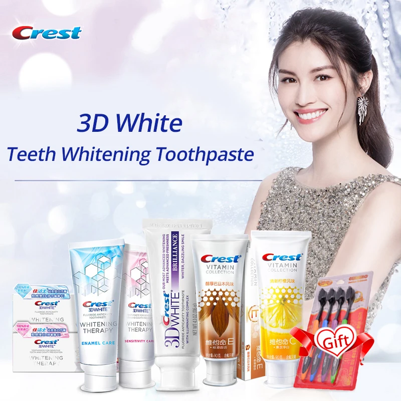 Crest 3D White Toothpaste Sensitivity Care Vitamin Formula Whitening with Fluoride Deep Clean Gum Care Remove Teeth Stain