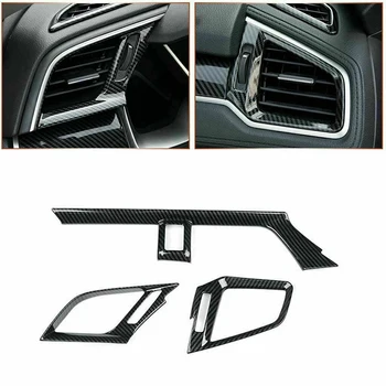 

3x Carbon Fiber Dashboard AC Air Vent Outlet Cover For Honda Civic Sedan 2016-2020 High Quality ABS And New Interior Accessories