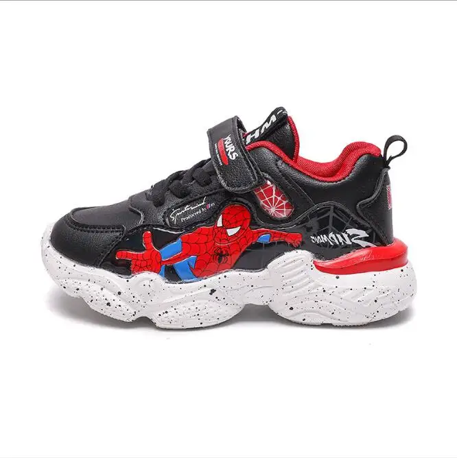 Детская обувь; сезон осень; Новинка года; спортивная обувь с мультипликационным принтом для мальчиков; однотонная кожаная детская спортивная обувь с человеком-пауком