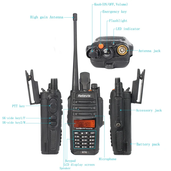 Водонепроницаемый IP67 Retevis RT6 иди и болтай Walkie Talkie “иди и 5/3/1 Вт VHF+ UHF136-174+ 400-520 МГц Ham радио Hf трансивер двухстороннее радио A9114A