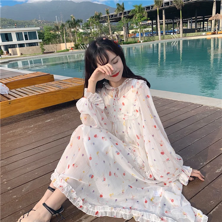 

Summer sweet lolita dress cute printing victorian dress kawaii girl gothic lolita set sling bottom dress+long sleeve op loli cos