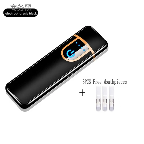 Black USB Зажигалка Электронная Мини-зажигалки металлические ветрозащитные для мужчин гаджеты мужские подарки в комплекте мундштук для курения аксессуары - Цвет: Black