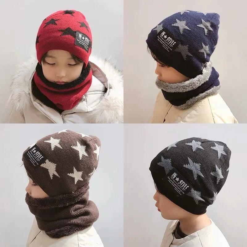 

【Hat and scarf】In autumn and winter, children's hats and scarves are thickened with velvet to keep warm boys and girls