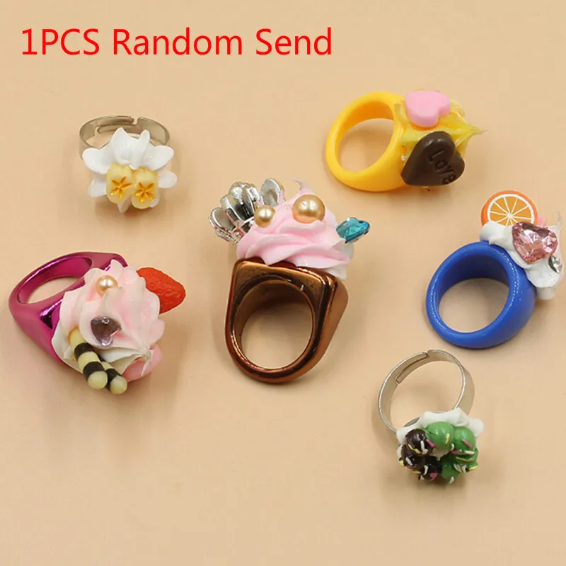 1pcs random 1/2/5/6/10 шт./лот милые Регулируемый Мультяшные кольца для девочек Наряжаться аксессуары вечерние детская игра Сделай Сам ремесло игрушка разные цвета - Цвет: 1pcs random
