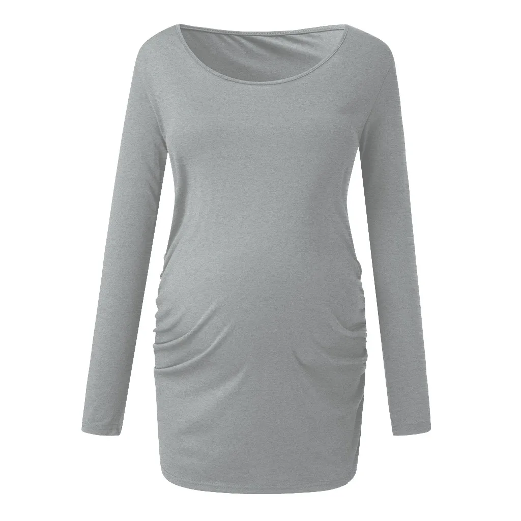 Женская блузка для материнства, для беременных, с оборками сбоку, блузка для беременных, одежда для грудного вскармливания, Осенние блузки для кормящих - Цвет: Gray