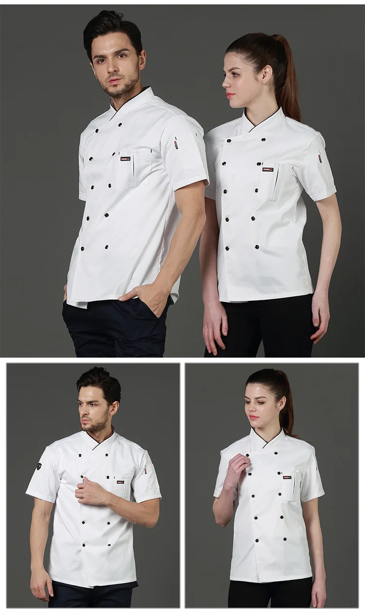 Chef Uniforms Food Service Restaurant Kitchen Workwear Women Men Short Sleeve Double Breasted Catering Jackets Tooling Uniform