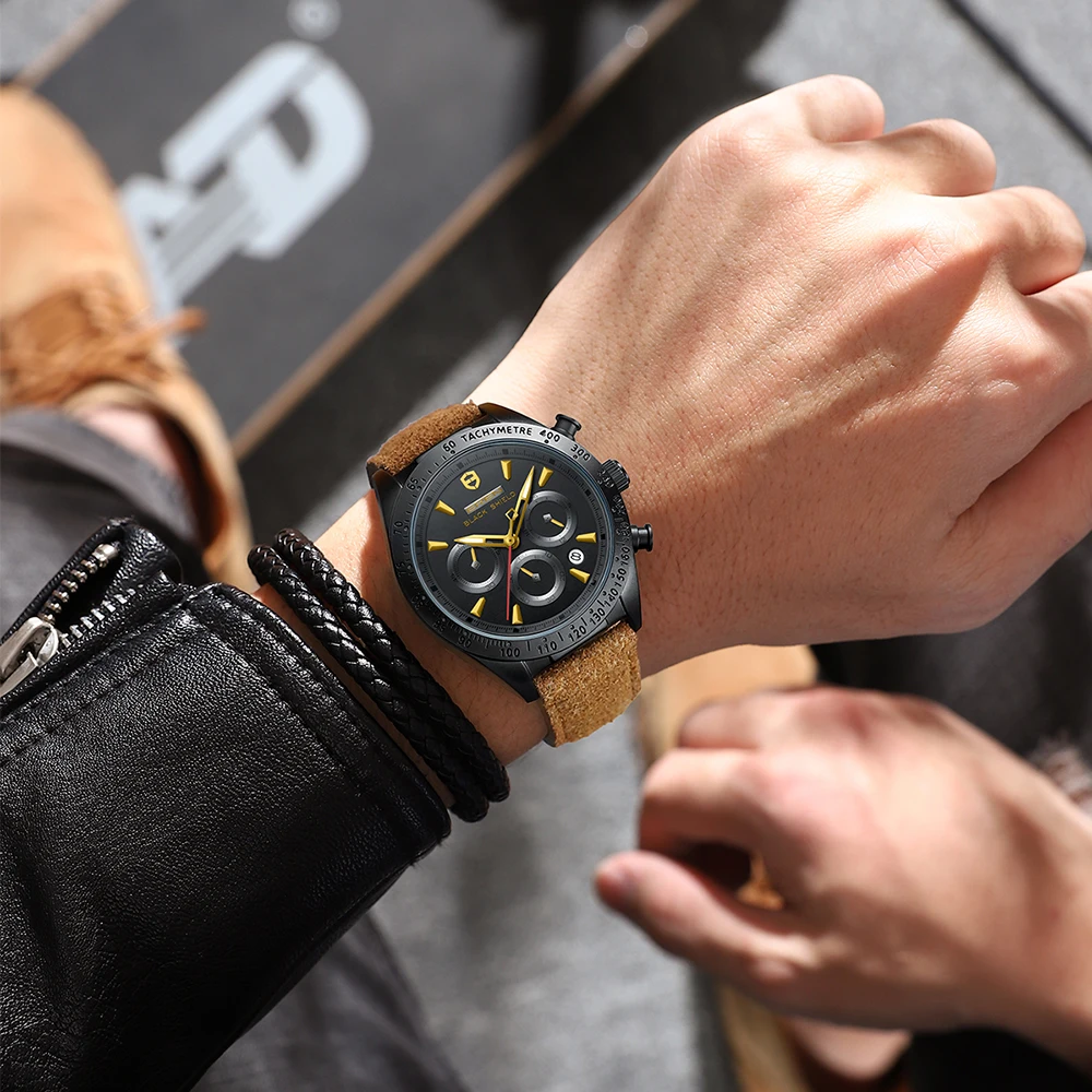 2022 Ever Move Men's Sports Chronograph  Luxury Literal Business Style Multifunctional Leather Real Nail Quartz Watch