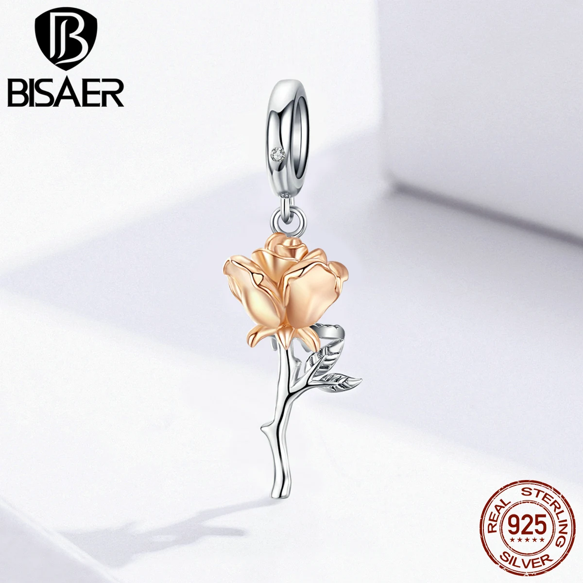 

Rose Flowers Beads BISAER 925 Sterling Silver Blooming Rose Flower Charms Beads fit DIY Bracelets & Bangles Accessories EFC145