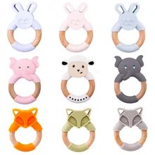 LET'S MAKE − Anneau de dentition en silicone, animal, lapin, en bois, sans PBA, accessoires de poussée dentaire, jouets de qualité alimentaire, pour bébé, 1 pièce 