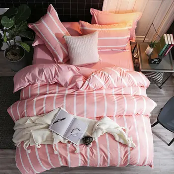 

J Pink Stripe 4pcs Girl Boy Kid Bed Cover Set Duvet Cover Adult Child Bed Sheets And Pillowcases Comforter Bedding Set 2TJ-61018