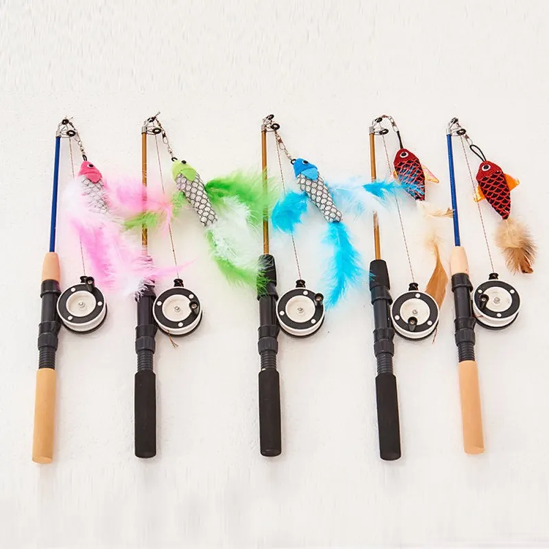 Pet Cats Telescopic Fish-shaped Telescopic Fishing Rod CatToy Random Color Style 