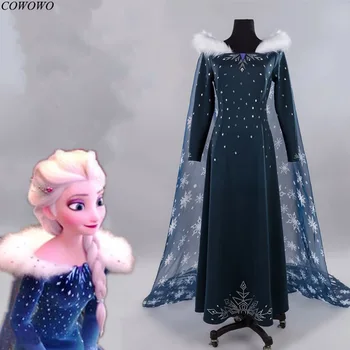 

Anime! Snow Queen 2 Elsa Princess Dress Snowsuit Elegant Uniform Cosplay Costume Halloween Women Outfit S-XXXL Free Shipping