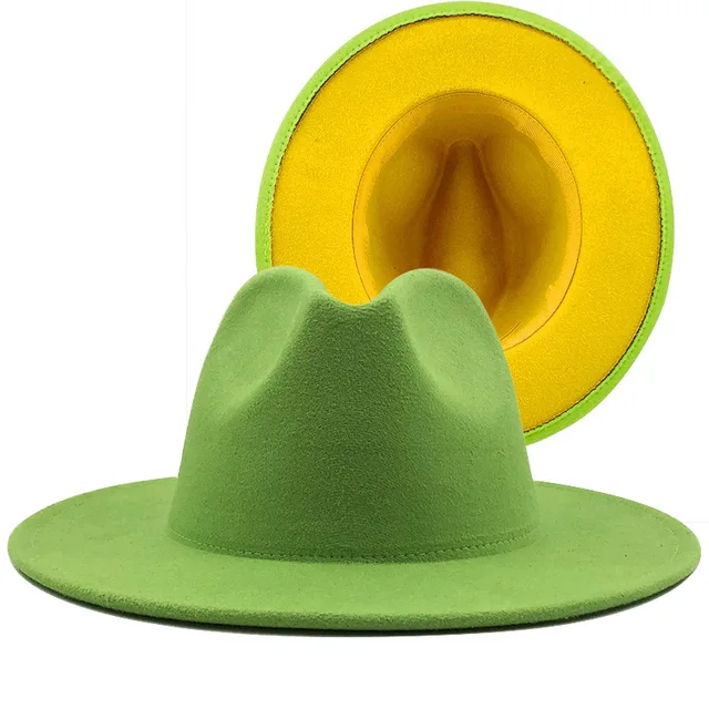 Faux Wool Fedora Hat Patchwork Panama 