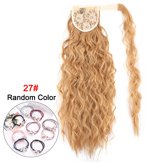 Leeons 20'' Synthetic Ponytail Hair pieces Heat Resistant Fiber Straight Ribbon Clip In Hair Extension 21 colors Brown Black 27 corn