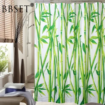 

Plants Shower Curtain Green Bamboo Landscape Pattern Waterproof Multi-size Douchegordijn Bathroom Decor with 12 Hooks
