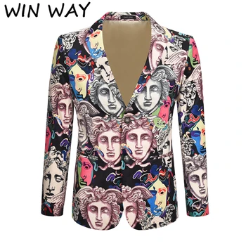 

WINWAY New Mens Fashion 3D Print Casual Blazer Design 4XL Plus Size Wedding Groom Stage Singer Costume