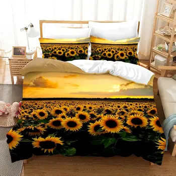

Sunflower Sunset Bedding Set Bedroom Decor 100% Microfiber Soft Hypoallergenic with Zipper 1PC Duvet Cover with Pillowcases