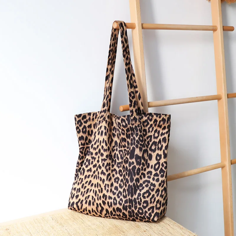 Buy Canvas Polyester Handbag large capacity soft surface attached with  hanging strap leopard Sold By PC (Khaki) at