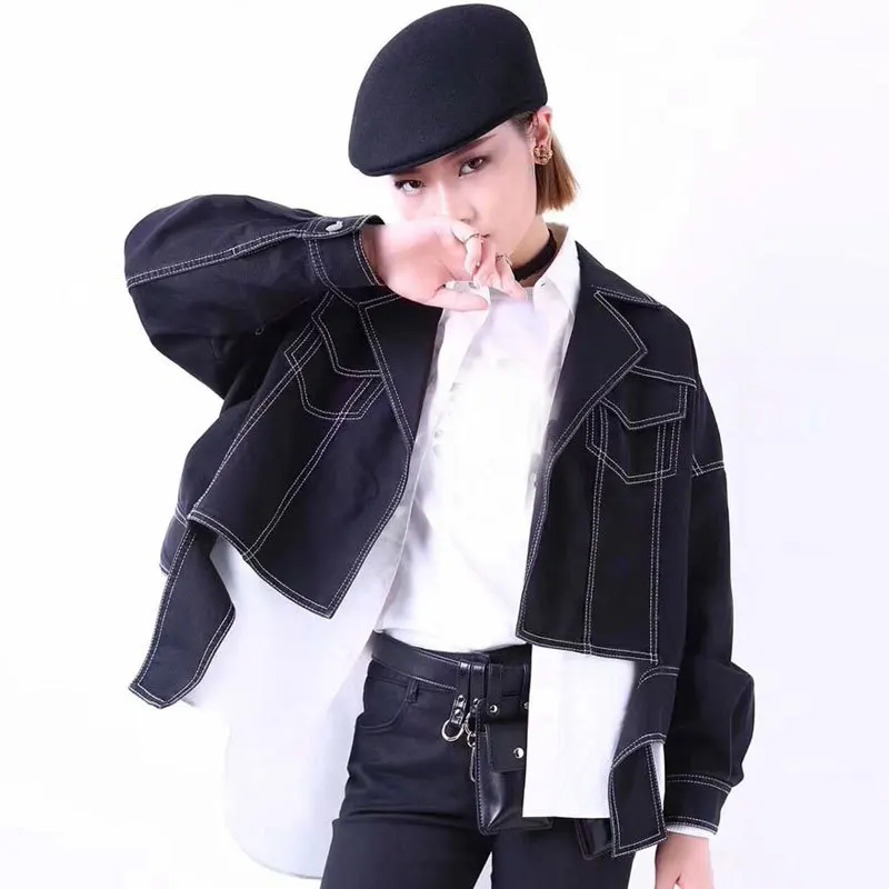 

Jehoash Mary Brand WOMEN'S Dress 2019 Autumn New Style Black And White with Pattern Cowboy Short Jacket WOMEN'S Cardigan Tops