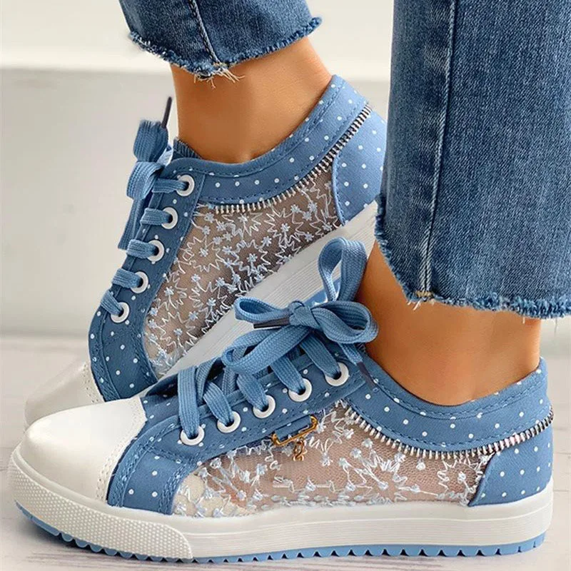 Zapatos informales de lona con cordones para mujer, zapatillas planas transpirables con plataforma, a la moda, para verano, 2021