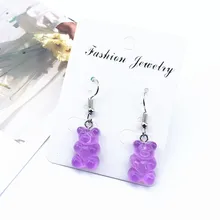 Hermosos pendientes de oso de goma de dibujos animados pendientes de gota de oso de Color caramelo pendientes colgantes de Navidad para las joyas de las mujeres(China)