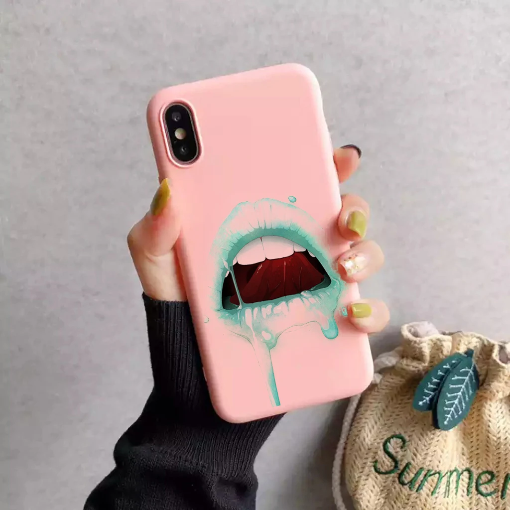 

Fashion Sexy lips Liquid silicone case for iphone x xr xs max 8plus 7plus 8 plus 7 Delicate waterproof Protective Cover