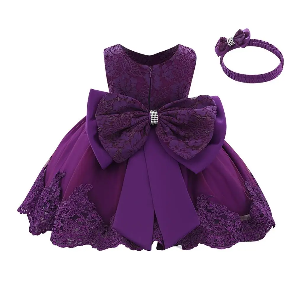 Платье для крещения для новорожденных и малышей, для крещения одежда комплект Свадебная вечеринка бальное платье детское платье для дня рождения платье принцессы для фотосессии - Цвет: dark purple