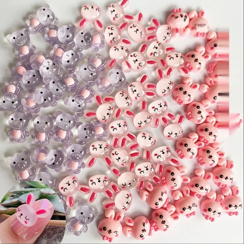 10PcsNew Cute Rabbit Small Bear Nail Art Decorations Jelly Cartoon Nails Ornaments Creative Spin Lovely DIY Manicure Accessories | Красота и