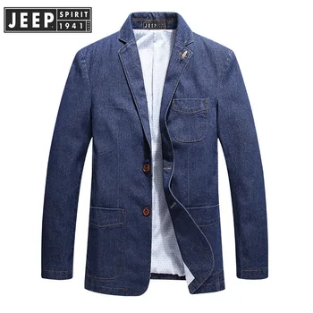 

JEEP SPIRIT Brand New Spring Denim Jacket Men Casual Single Breasted Blazer Jacket Plus Size M-4XL Autumn Military Jacket Coat