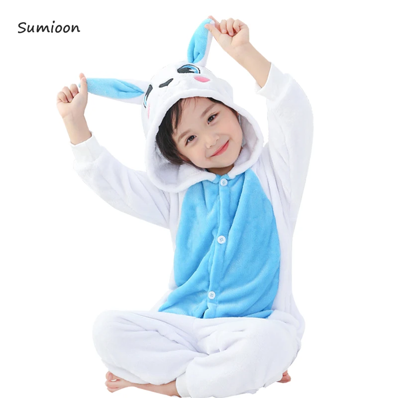 Новинка; Комбинезон кигуруми; детская пижама с единорогом; комбинезон с изображением панды для малышей; костюм для мальчиков и девочек; зимняя детская одежда для сна; одеяло - Цвет: Blue rabbit
