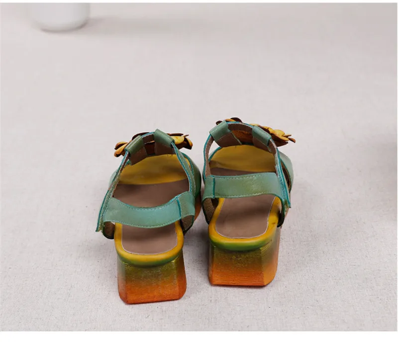 Genuine Leather Hand Painted Women Wedge Sandals Retro Flower Soft Ankle Strap Platform Sandal Retro Summer Lady Shoes High Heel (13)
