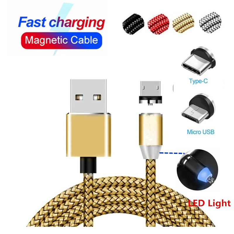1 м Micro usb type C светодиодный магнитный USB кабель для зарядки samsung huawei y9 prime 2019 p smart z plus