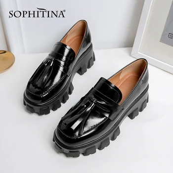 

SOPHITINA Stylish Autumn Flats High Quality Breathable Cow Leather Handmade Flats Round Toe Fringe Platform Shoes Women SO601