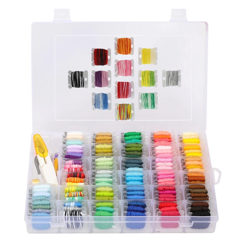 

108pcs Embroidery Floss Thread Kits Finished Winding Floss Bobbins DIY Friendship Bracelets Tools Needles Sewing Kits with Box