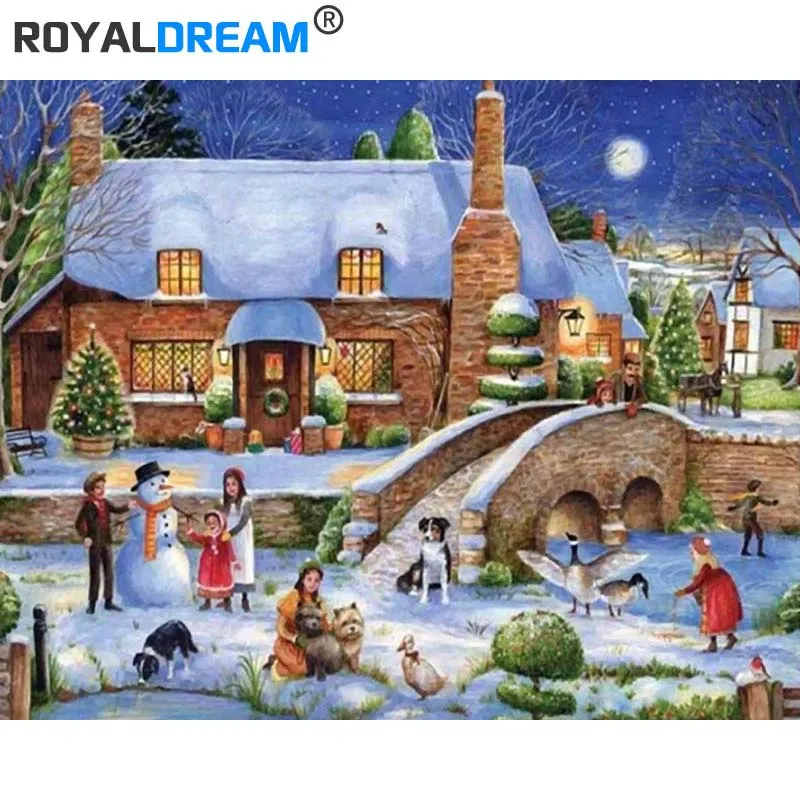 

ROYALDREAM Christmas Eve Scene DIY Painting By Numbers Kits Coloring Paint By Numbers Modern Wall Art Picture Gift